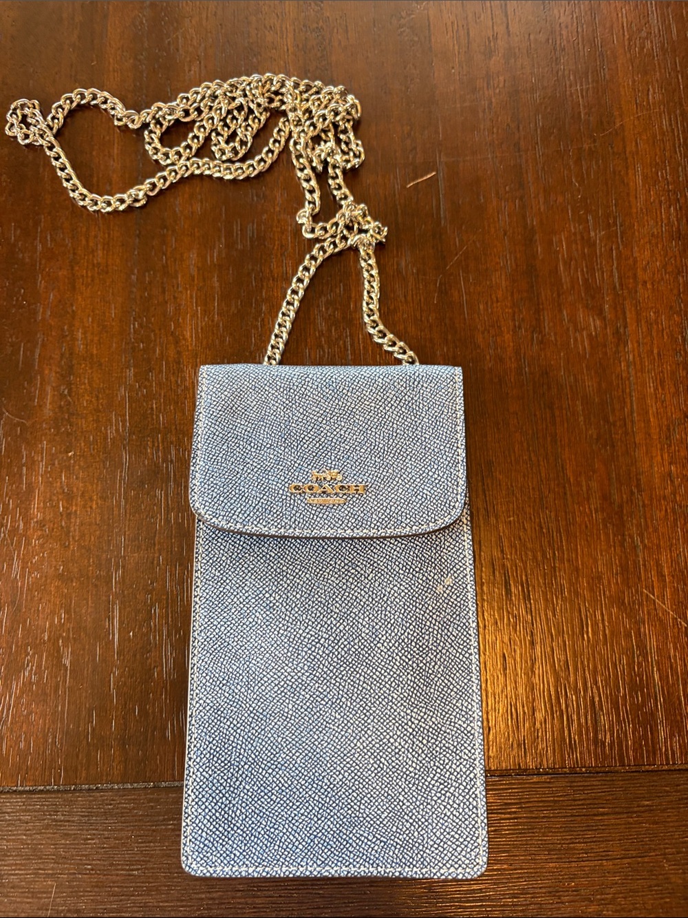 Coach Blue Crossbody Phone Pouch with Chain
